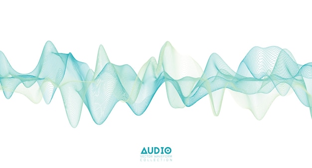 3Dオーディオ音波。薄緑色の音楽パルス振動。輝くインパルスパターン。