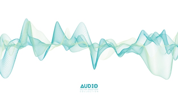 3d audio soundwave. Light green music pulse oscillation.