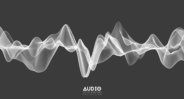 Free vector 3d audio soundwave. white music pulse oscillation. glowing impulse pattern.