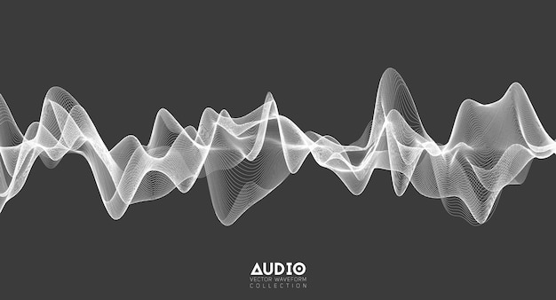 Free vector 3d audio soundwave white music pulse oscillation glowing impulse pattern