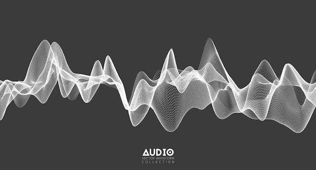 3d audio soundwave. White music pulse oscillation.