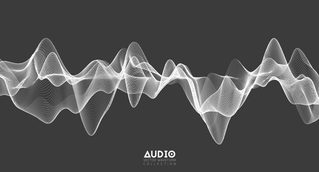 3d audio soundwave. White music pulse oscillation.