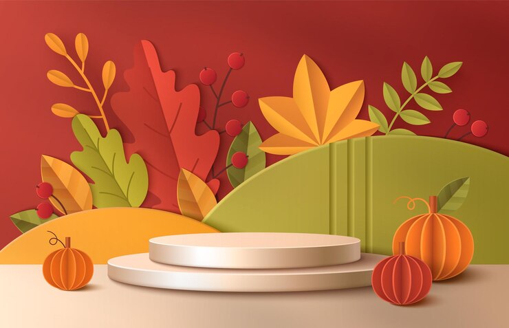 Free Vector 3d autumn sale background with product podium