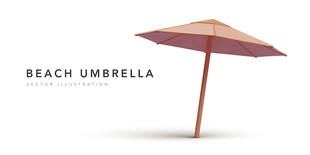 3d beach umbrella with shadow isolated on white background Vector illustration