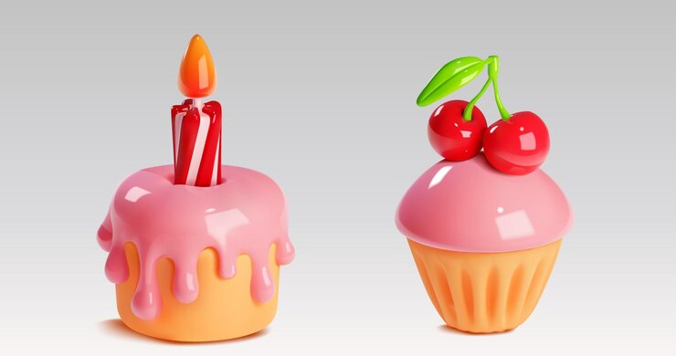 Free Vector 3d birthday cake with candle vector dessert icon pink cupcake with cream and cherry simple muffin decoration isolated bakery sweet snack for cafe confectionery valentine menu happy anniversary gift