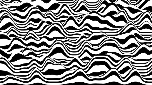 Бесплатное векторное изображение 3d черно-белые полосы пульсации искажали фон. абстрактная процедурная шумовая поверхность.