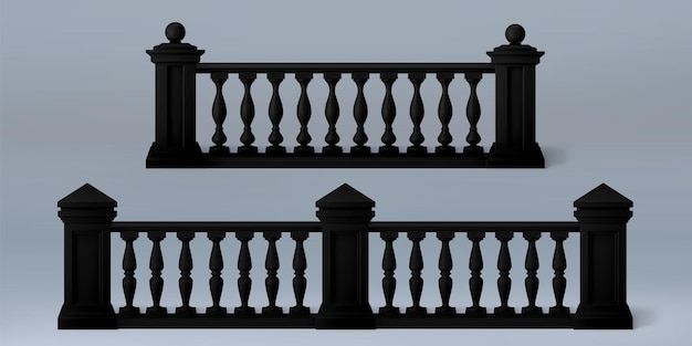3d черная балюстрада балкона с римской колонной