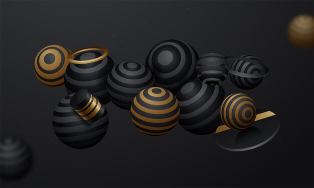 3D black spheres in space background