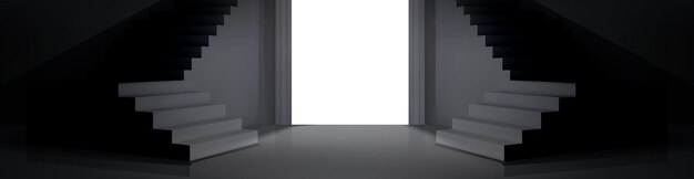 3D черно-белое бетонное лестничное подиумное изображение