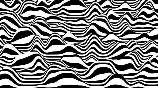 3D black and white ripple stripes distorted backdrop.