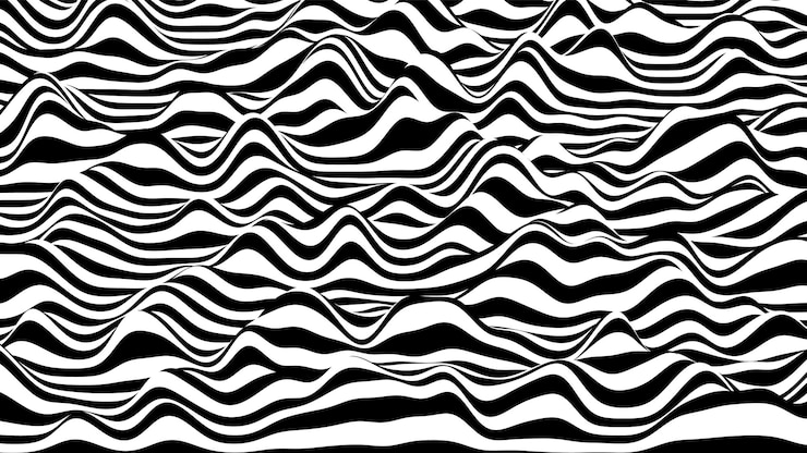Free Vector 3d black and white ripple stripes distorted background