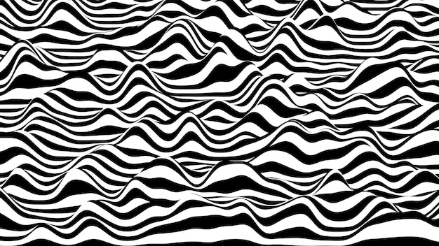 3D black and white ripple stripes distorted background