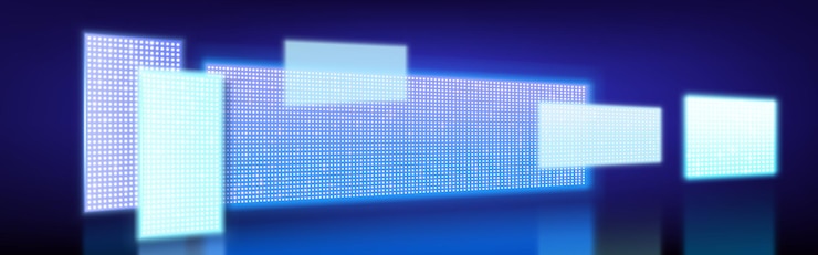 Free Vector 3d blue light led screen show stage background empty neon club interior for night concert cyber billboard glow lcd panel for presentation on stadium mockup cinema event entertainment auditorium