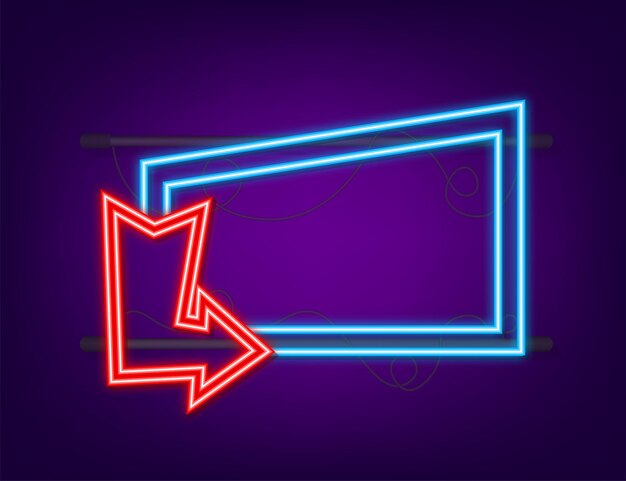 3d blue neon arrow on dark backdrop. vector white light. graphic color background. vector illustration.