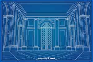 Free vector 3d blueprint arhitectural of a building