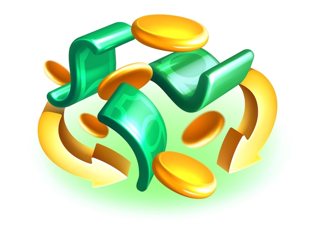 3d cashback with flying gold coins and dollar bill
