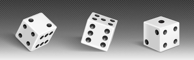 Vettore gratuito icona di vettore isolato di gioco del casinò 3d giocare cubo rotolo poker d'azzardo realistico bianco quadrato fortunato rotolamento con quattro e due sei punti insieme di numeri pezzi di giocattolo di intrattenimento di gioco d'azzardo casuale con rischio