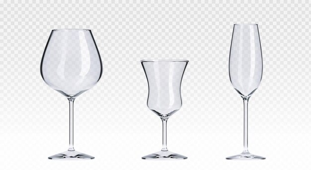 3d cocktail glasses set on transparent background