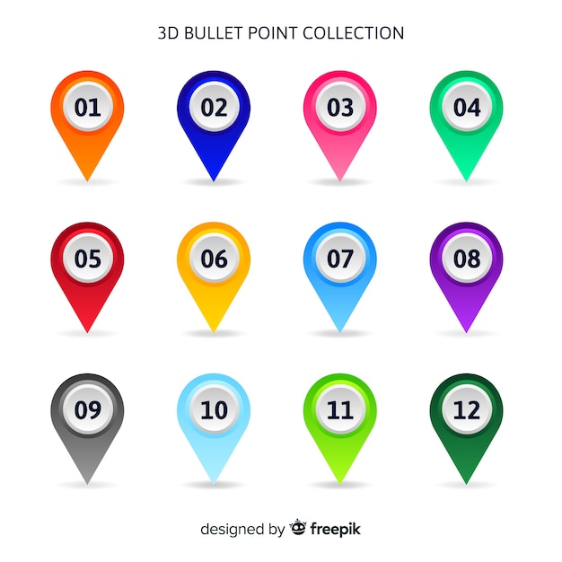 Free vector 3d colorful bullet point collection