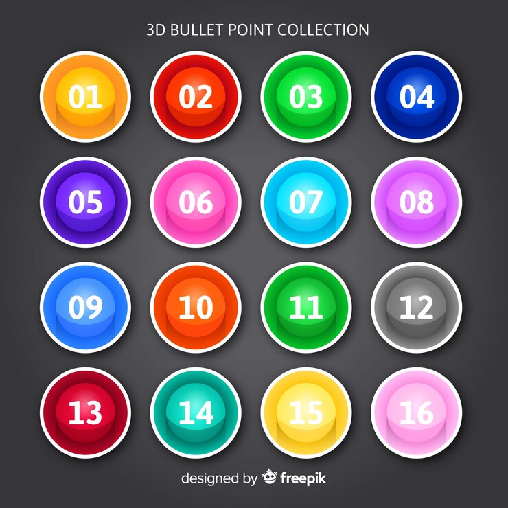 Free Vector 3d colorful bullet point collection