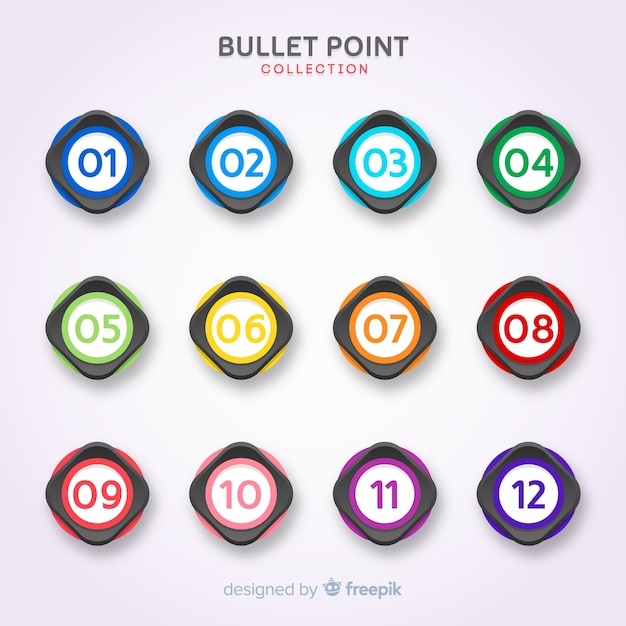 3d colorful bullet point collection