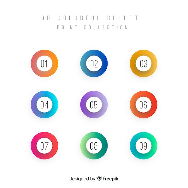 Free vector 3d colorful bullet point collection