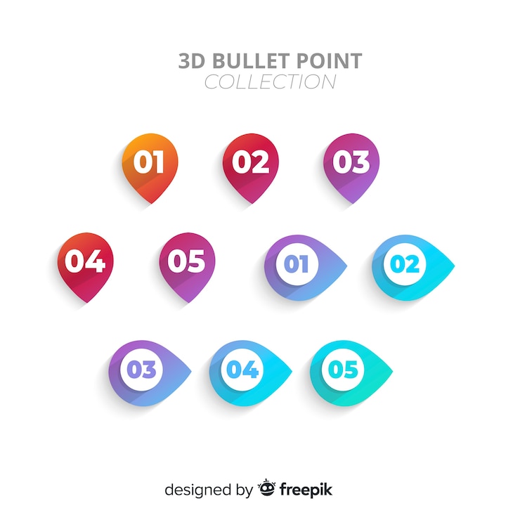 Free Vector 3d colorful bullet point collection