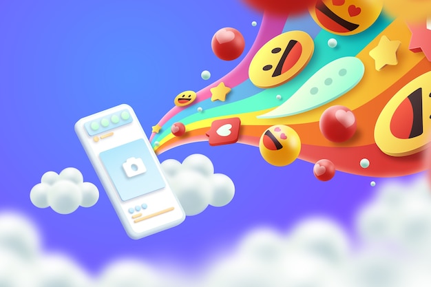 3d colorful emojis background concept