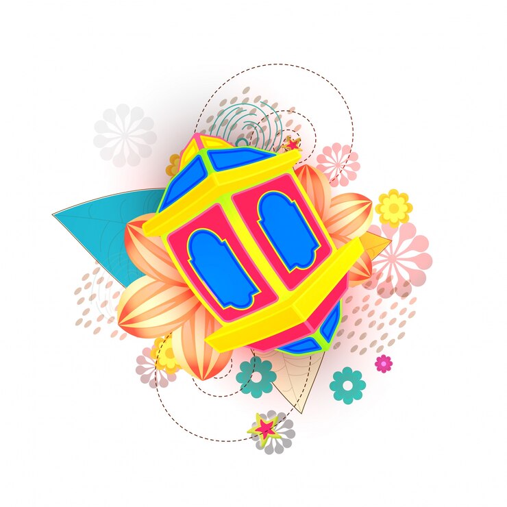 मुफ़्त वेक्टर  3d colorful lamp or lantern on beautiful floral elements background for holy month ramadan kareem, muslim community festival concept. 