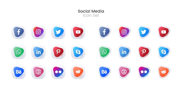無料ベクター 3dカラフルなソーシャルメディアアイコンセットまたはロゴタイプコレクション
