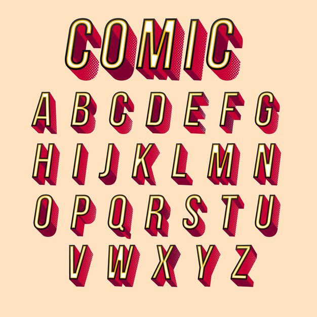 3d comic alphabet design