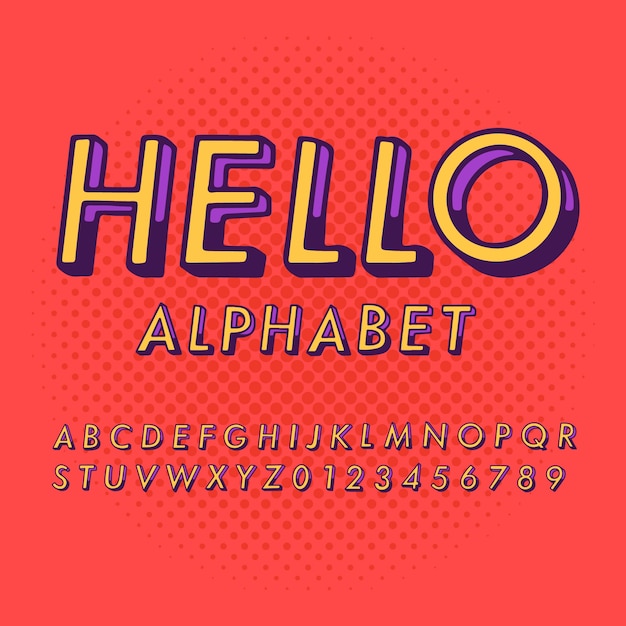 Vettore gratuito alfabeto comico 3d