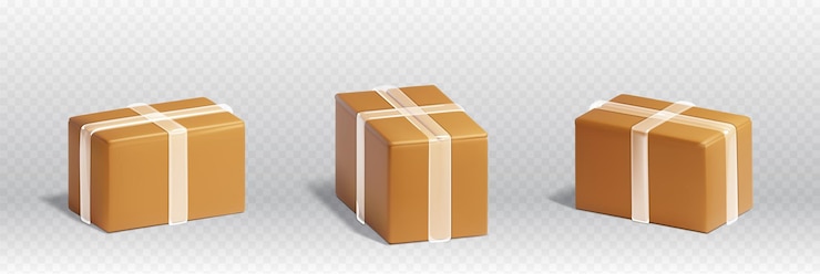 Free Vector 3d delivery cardboard box package isolated brown carton parcel icon vector set warehouse cargo pack render illustration for mail distribution and gift shipping closed storage container collection