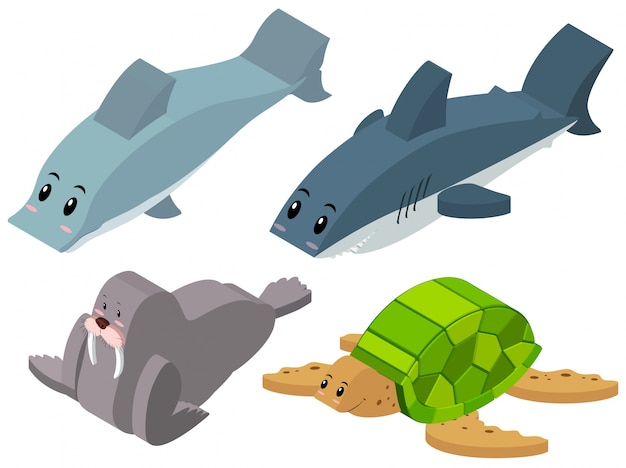 Vettore gratuito disegno 3d per gli animali del mare