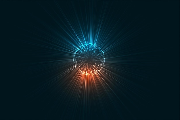 輝く光の筋の背景を持つ3Dデジタル球