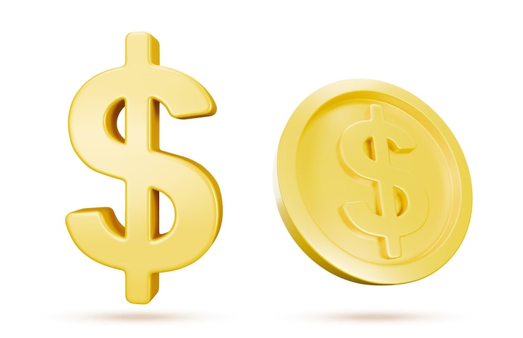 Free Vector 3d dollar sign and golden coin set