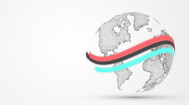 3D earth graphic symbolizing global trade illustration.