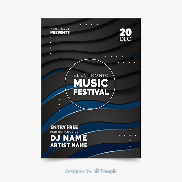 Free vector 3d effect abstract electronic music poster template