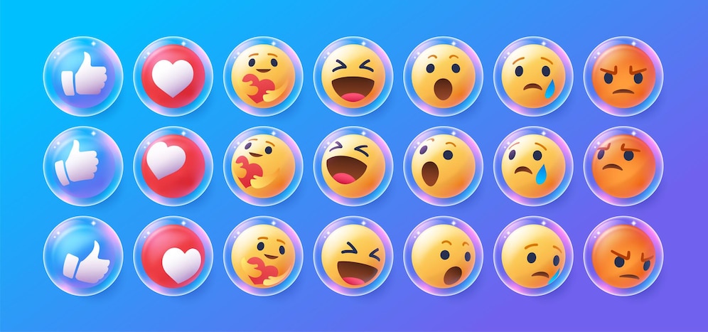  3d facebook emoji collection Premium Vector