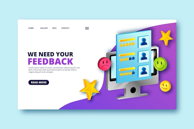 Free vector 3d feedback landing page template