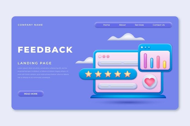 Free vector 3d feedback landing page template