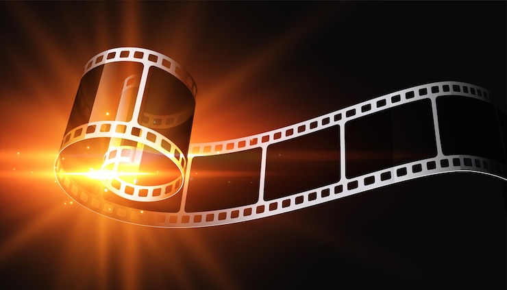 Free Vector 3d film strip with glowing light background