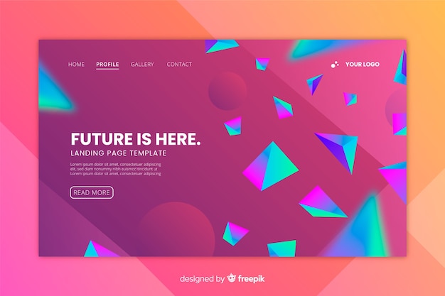 Free vector 3d geometric shapes landing page template