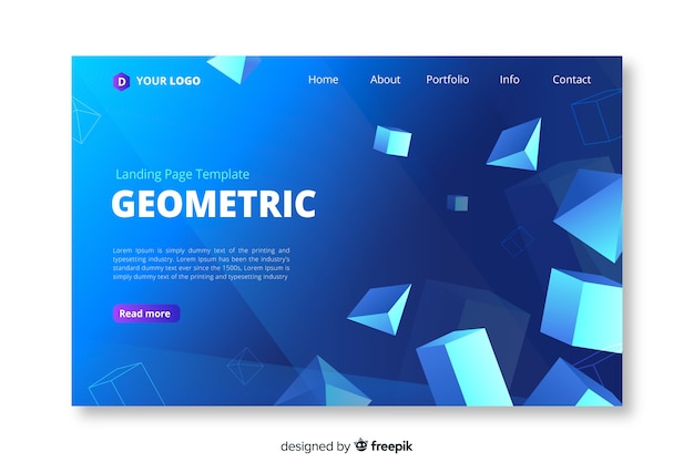 Modello geometrico della pagina di atterraggio di forme geometriche 3d