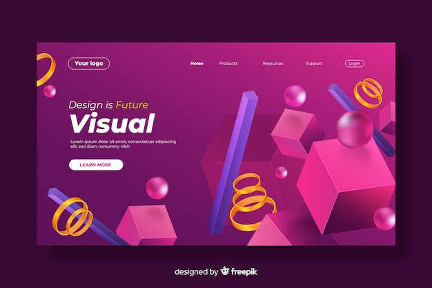 Free vector 3d geometric shapes mixture landing page