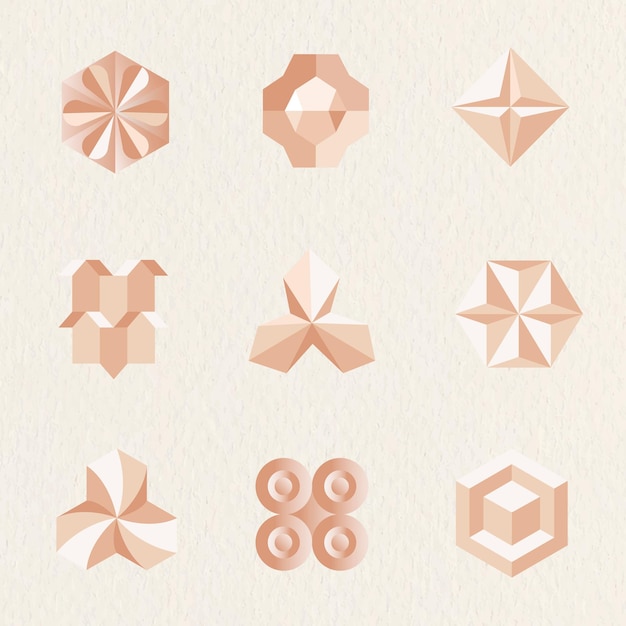 Free vector 3d geometric shapes vector in orange abstract style set