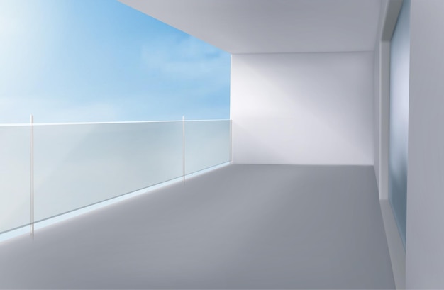 Free vector 3d glass balcony with window and railing