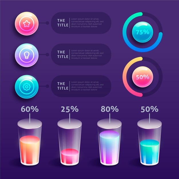 Free vector 3d glossy infographics with abstract chart glasses