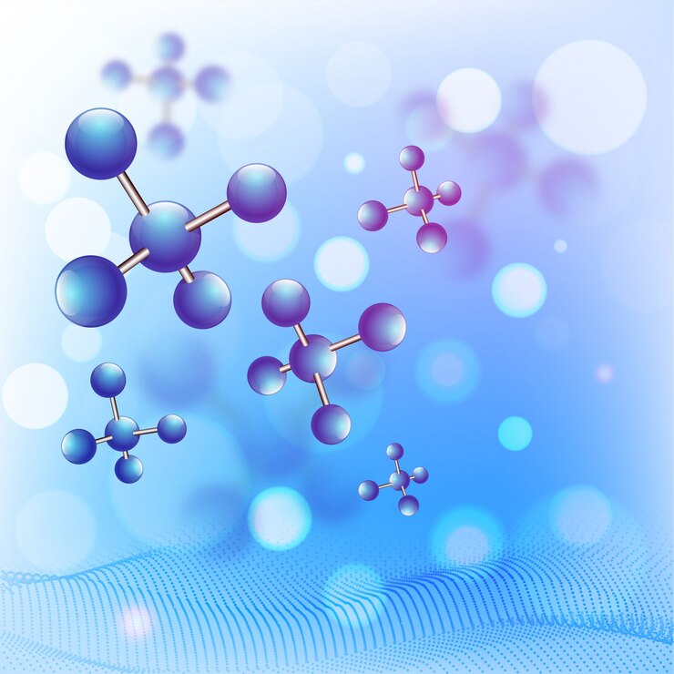 Free Vector  3d glossy molecules on dna structure background for health and medical. 