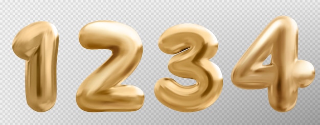 無料ベクター 3 d ゴールド バルーン番号フォント現実的な金属タイプ